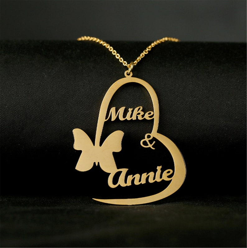 Gold Plated Heart & Butterfly Name Necklace