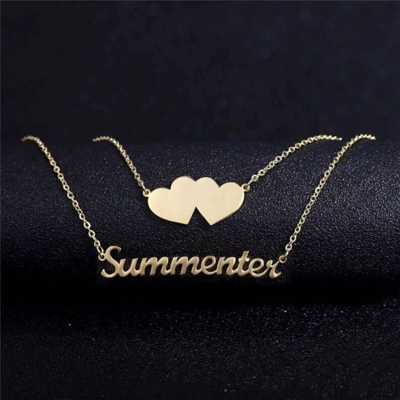 Gold Plated Double Chain Heart Name Necklace