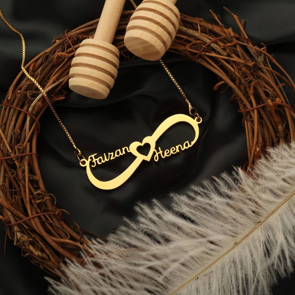 COUPLE NAME NECKLACE WITH BLANK HEARTS (18K GOLD PLATED)