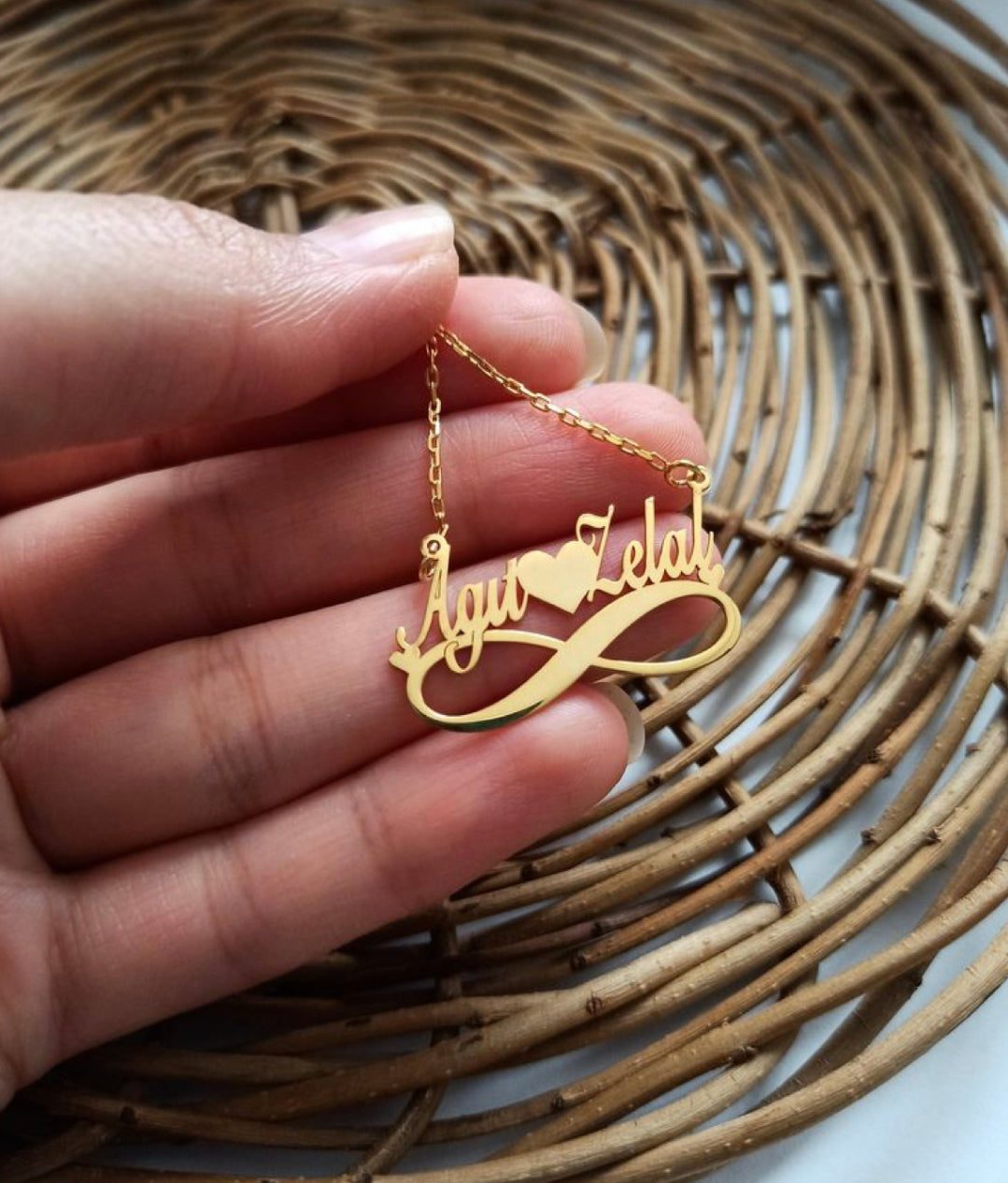 COUPLE NAME NECKLACE WITH BOTTOM INFINITY(18K GOLD PLATED)
