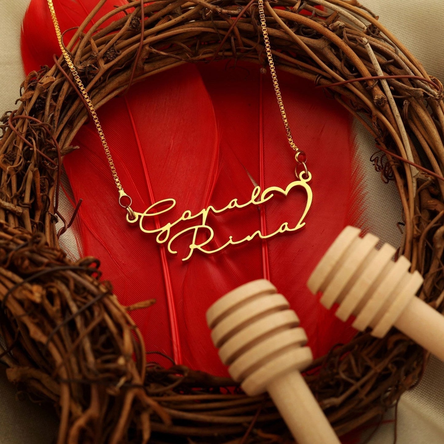 COUPLE NAME NECKLACE WITH SIGNATURE STYLE (18K SILVER PLATED)