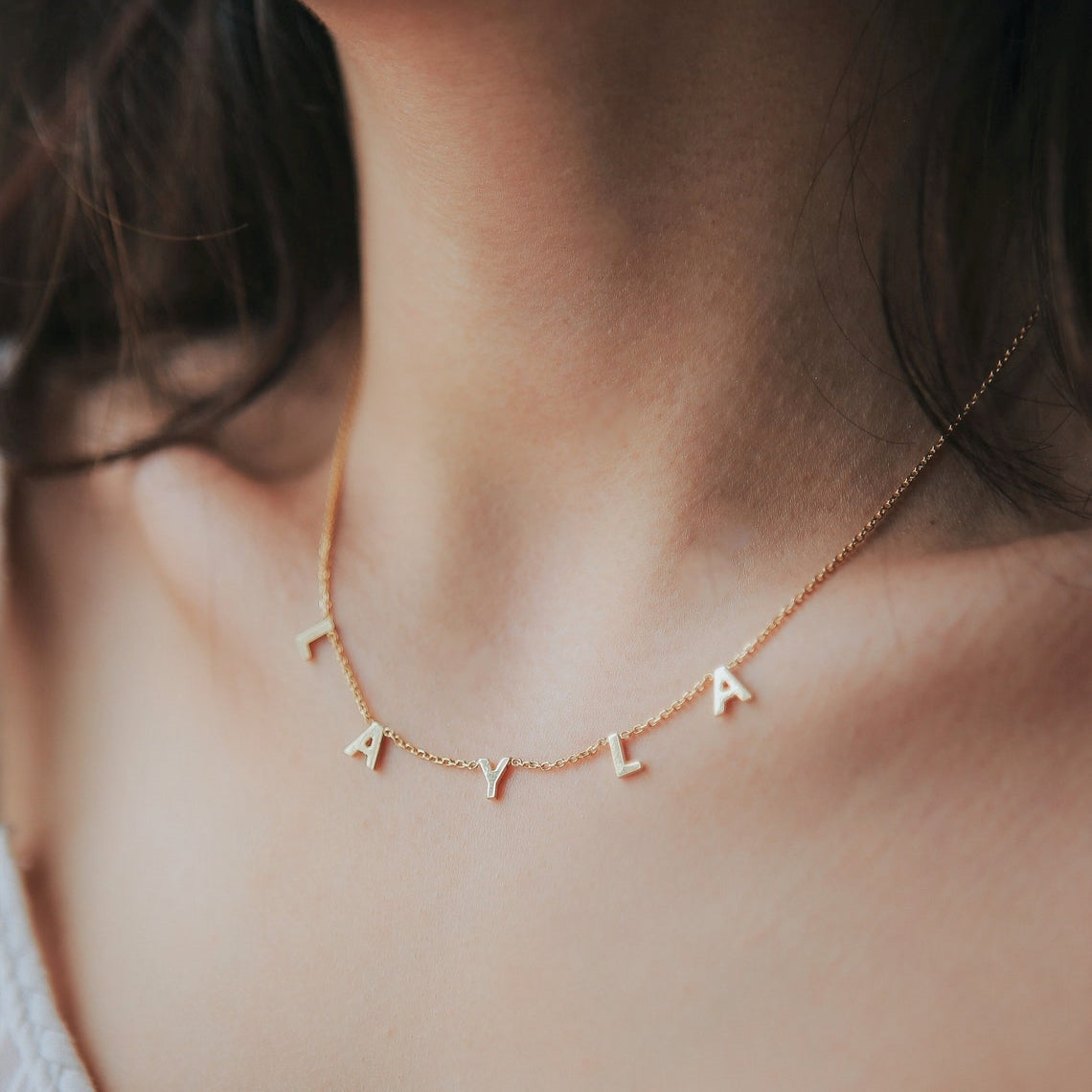 Gold Plated Spaced Letter Name Necklace