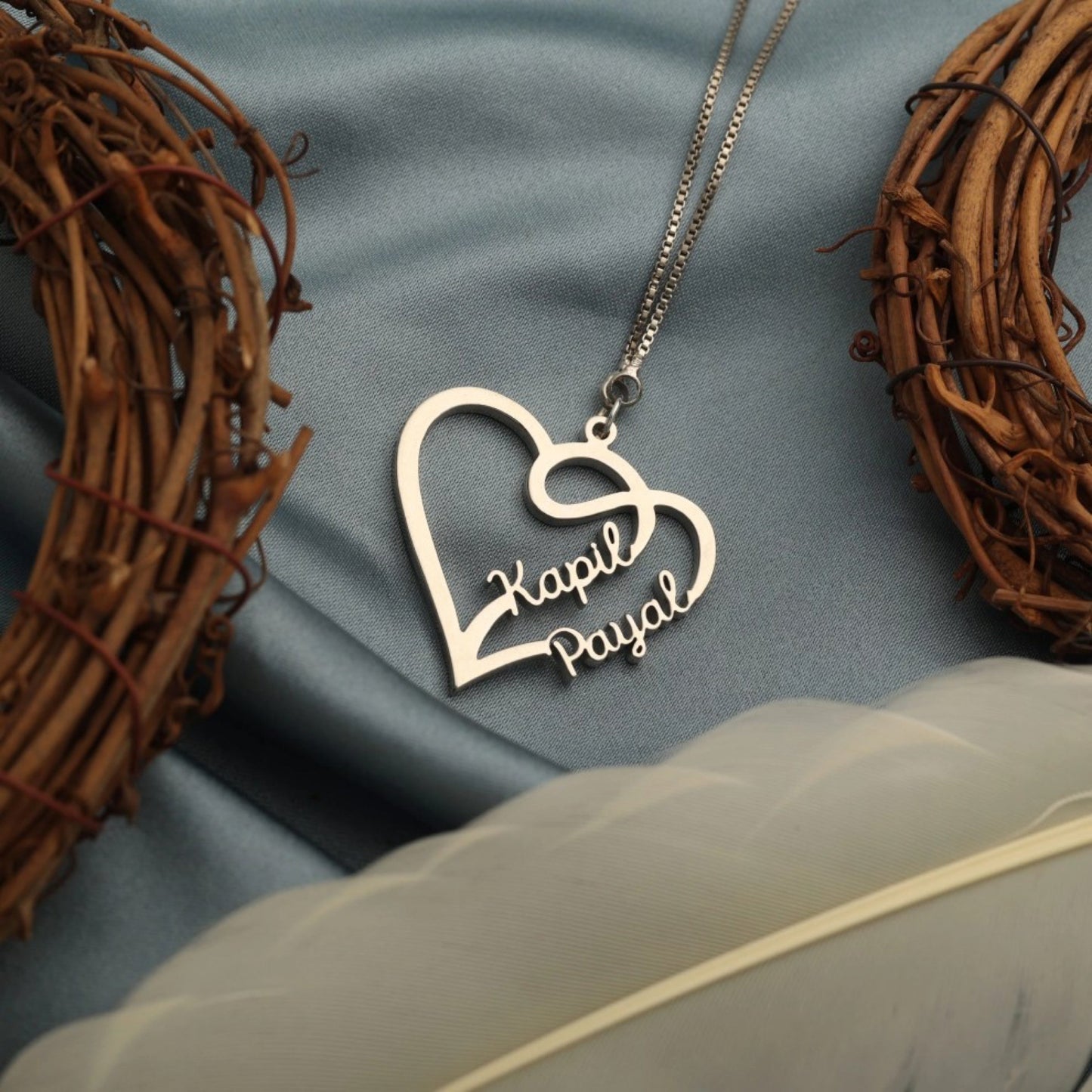 COUPLE NAME NECKLACE WITH HEART (18K GOLD PLATED)