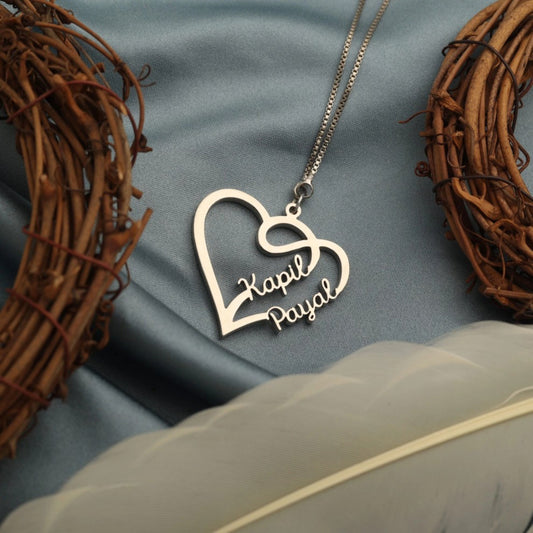 COUPLE NAME NECKLACE WITH HEART (18K GOLD PLATED)